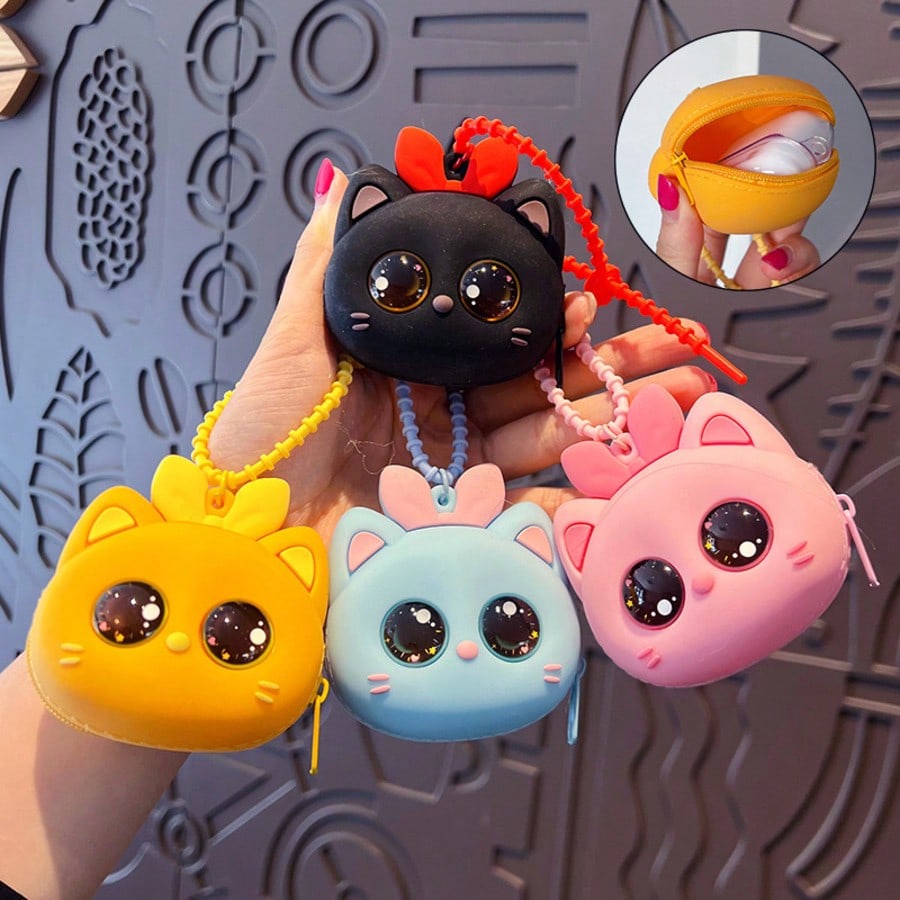 Women Accessories Store - 1pc Creative Big-Eyed Cat Silicone Coin