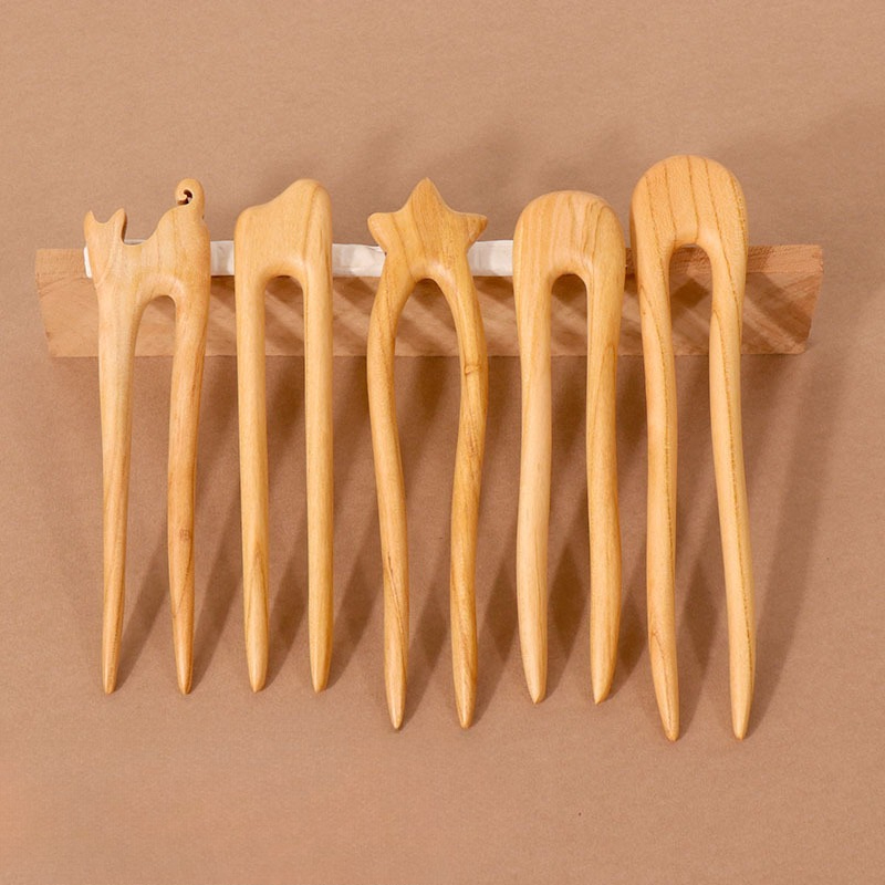 Women Accessories Aesthetic - Peach Wood U-shaped Hairpin Ancient Style