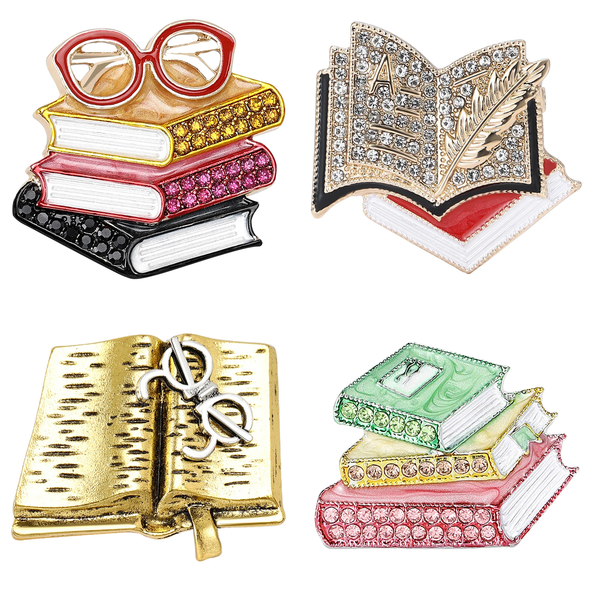 Women Accessories Drawing - Fashion Rhinestone Quill Pen Book Brooch