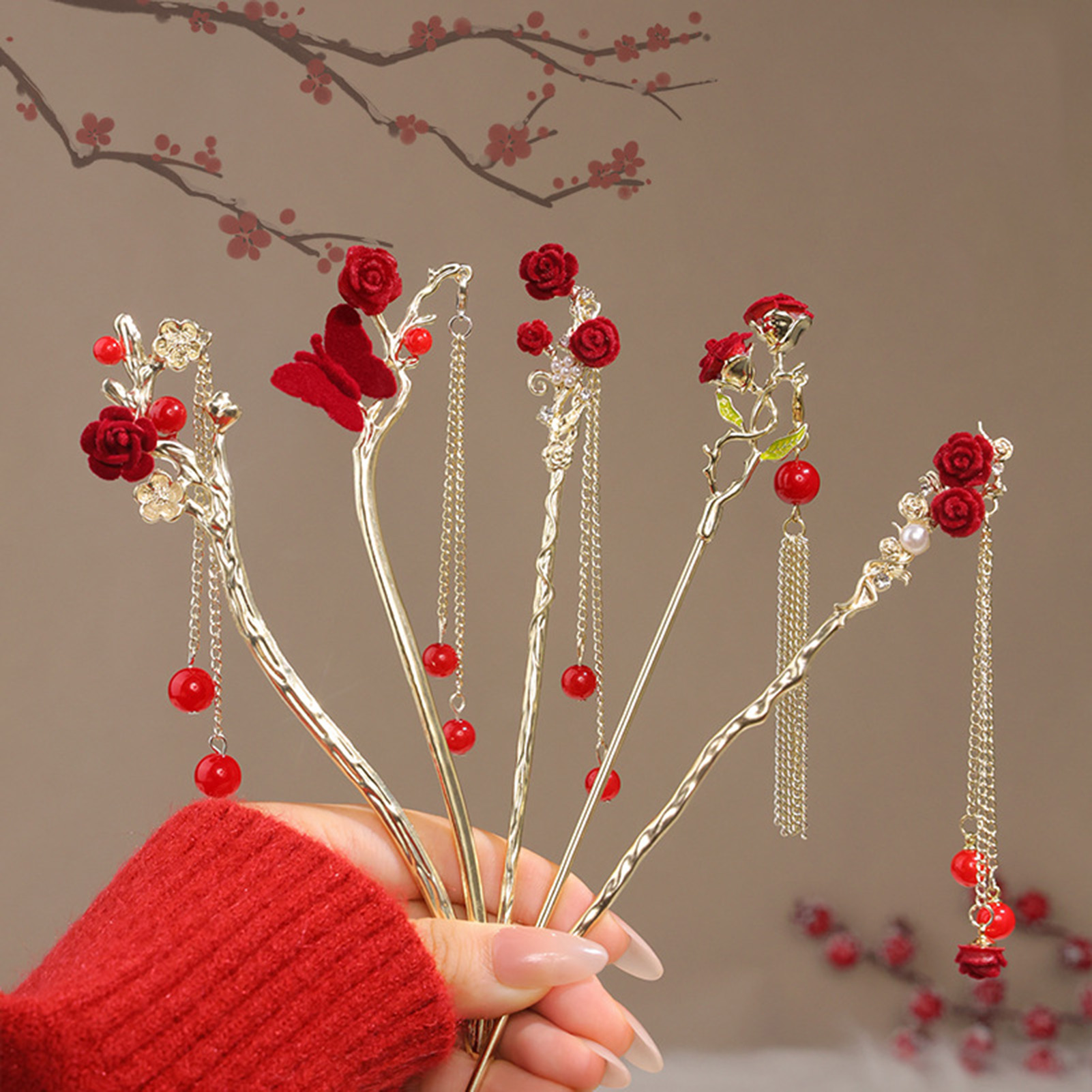 Chinese Style Rose Flower Hair – обзор и цена Women Accessories For Hand